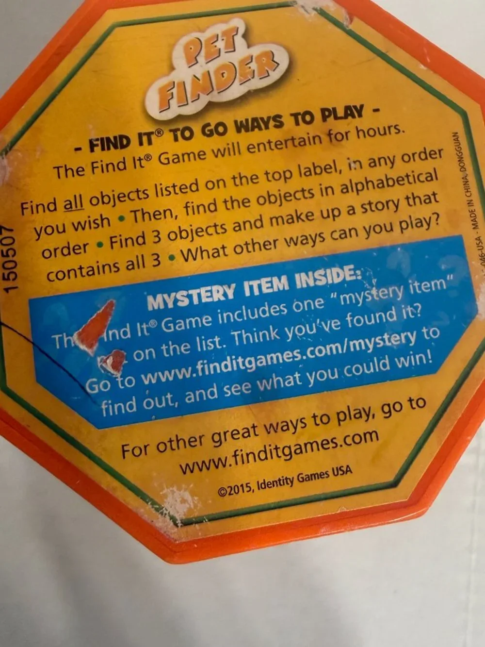 Find It Game! Lot of 2 Adventure Tube Hidden Alphabet Red Orange Pet  2002 2015
